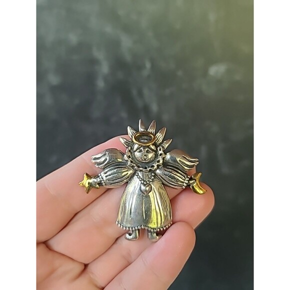 Carol Henry Designs 925 Sterling Silver And Brass Angel Brooch/Pendant Vintage - Picture 2 of 10
